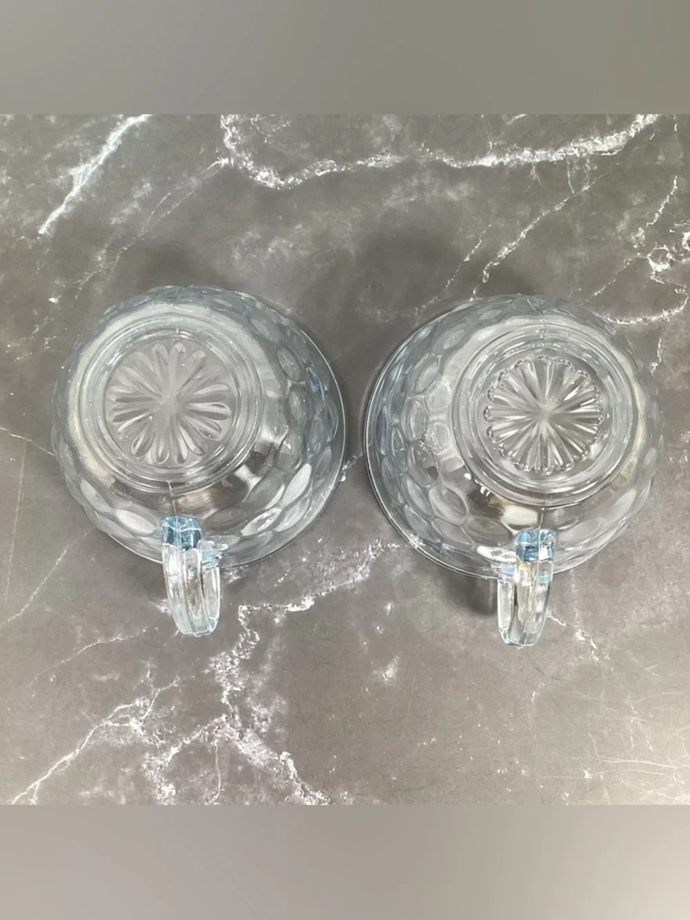 4 Vtg Anchor Hocking Blue Bubble Glass Teacups Or Punch Glasses Depression Glass